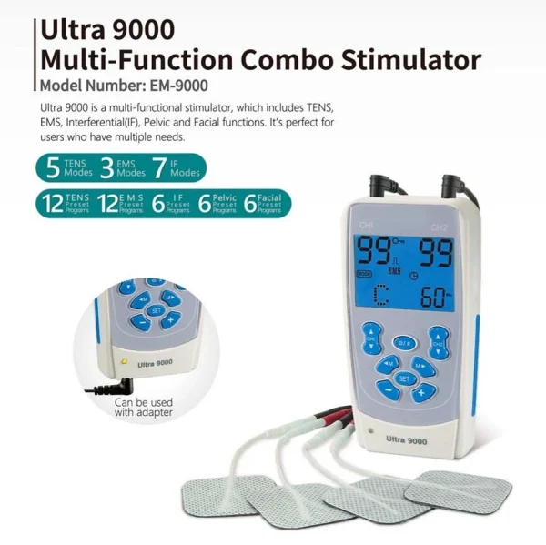 ultra 9000 multi function combo stimulator programs (tens/ems/if/pelvic/facial stimulation)